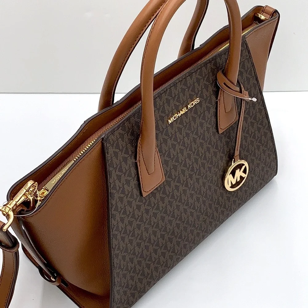 MICHAEL KORS AVRIL LARGE TOP ZIP SATCHEL BROWN/LUGGAGE SIGNATURE COLOR